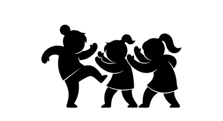 Silhouette illustration of three young girls playfully interacting in dynamic poses joyfulness