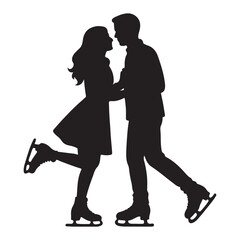 Romantic Ice Skating Couple Silhouette