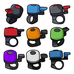 colorful bicycle bell collection cartoon illustration set