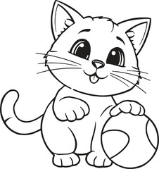 Playful Kitten Outline with a Ball, Perfect for Children's Coloring Books and Educational Materials, Cute and Engaging, Ready to Customize for Creative Projects, Vector Art