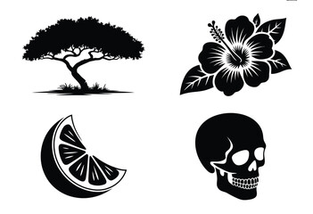 Set of four distinct black silhouette vector graphics scalable illustration for eps files collection silhouette vector illustration white background