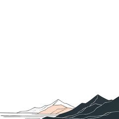 cartoon mountains and ocean decorative border ornament with withe area for insertion