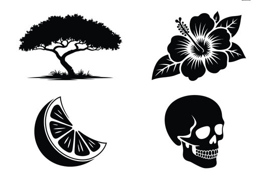 Set of four distinct black silhouette vector graphics scalable illustration for eps files collection silhouette vector illustration white background