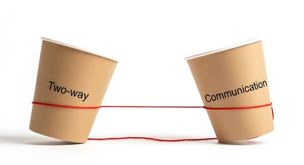 Paper cup telephone illustrates two way communication concept