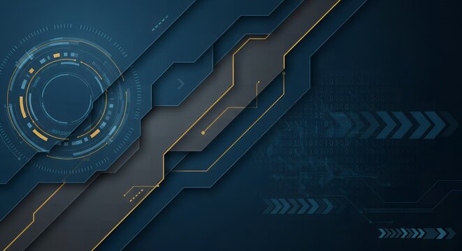 Futuristic Abstract Technology Background with Blue and Gray Geometric Shapes and Glowing Accents