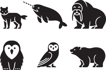 Arctic animal icons for educational or design projects