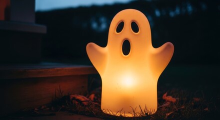 Glowing ghost figure decoration for a Halloween night celebration, spooky holiday decor for autumn season