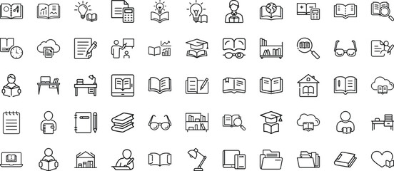 Education and Study Line Icons Set, Books, Learning, and Knowledge Symbols