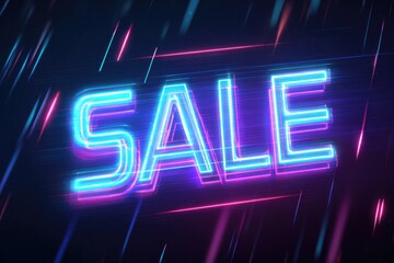 Bright neon "SALE" sign with dynamic light streaks creates vibra