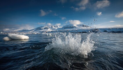 Glacial water splash in arctic landscape
