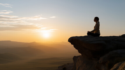 静かな夜明けに瞑想する女性のシルエット