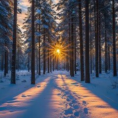Beautiful Winter Season Landscape with Snow and Frost
