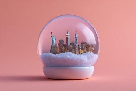 Snow globe captures iconic skyline with delicate snowflakes insi