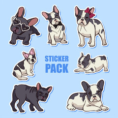 French bulldog. sticker pack with cute animal dog in action poses