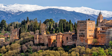 Granada, Spain. Historical streets of Spanish Granada. The Alhambra Palace complex. Beautiful...