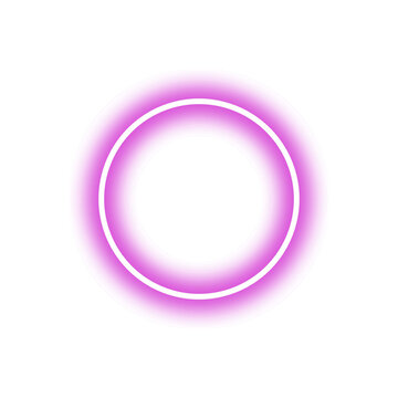 A glowing purple color neon effect circle or round shape, Abstract neon pink, violet color circle object transparent background