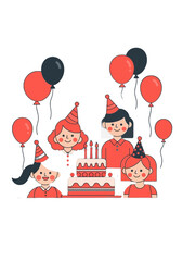Happy People Celebrating Birthday Party Flat Vector