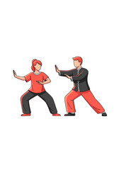 Flat Vector Illustration of Couple Practicing Tai Chi