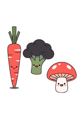 Cute Flat Vector Illustration of Happy Vegetables