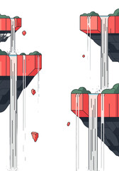 Minimalist Floating Islands With Waterfalls Vector Illustration