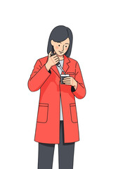 Female Scientist Using Pipette in Flat Vector Style