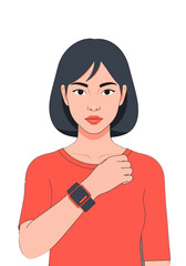 Modern Flat Vector Illustration of Woman With Smartwatch