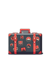 Flat Cartoon Travel Suitcase With World Landmark Stickers