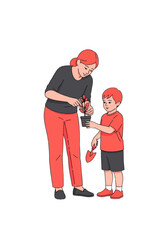 Flat Vector Illustration of Parent and Child Gardening