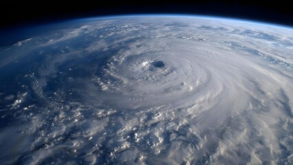 Satellite image of a hurricane with a clear eye and spiraling cloud bands over the ocean. Concept Hurricane satellite imagery, Clear eye, Spiral rainbands, Ocean weather