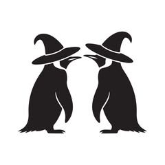 Obraz premium Silhouette Penguins With Wizard Hats Side View Graphic on White