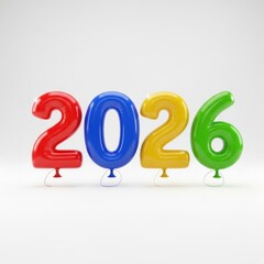 Inflatable balloon style 3D numbers "2026" vector illustration, perfect for New Year, party decorations, and festive celebration designs