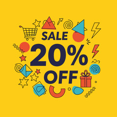 Sale vector tags template badges.  20% with percent promotion illustration off shop now banner design up to 