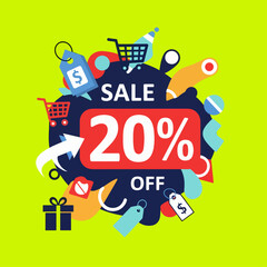 Sale vector tags template badges.  20% with percent promotion illustration off shop now banner design up to 