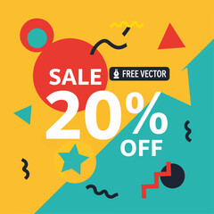 20% Off Sale logotype Special Discount Promotion Template with Pop Art Purple Background