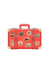 Flat Design Red Travel Suitcase With Souvenir Stickers
