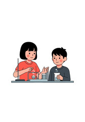 Cute Flat Vector Illustration of Children Doing Science Experiment