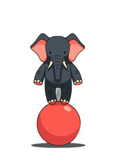 Cute Cartoon Elephant Balancing on a Red Ball