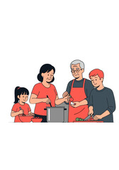 Happy Multigenerational Family Cooking Meal Flat Vector