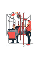 Flat Vector Illustration of People Commuting by Public Transport