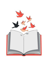 Flat Vector Illustration of Birds Flying From Book
