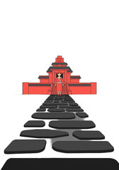 Person Approaches Traditional Asian Temple Flat Vector