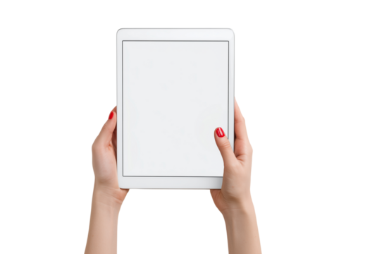 Hands holding a blank tablet, showing the potential for digital content creation and interaction in modern technology settings Generative AI