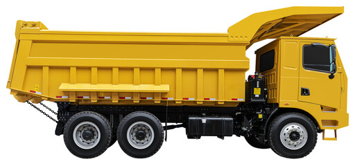 Side view yellow dump truck