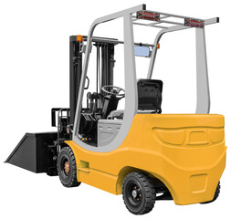 Back view yellow electric forklift
