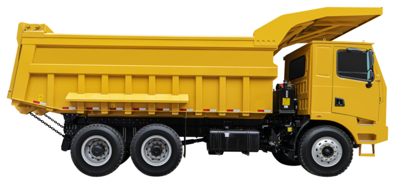Side view yellow dump truck