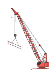 Flat Vector Illustration of Crane Lifting Steel Beam With Workers