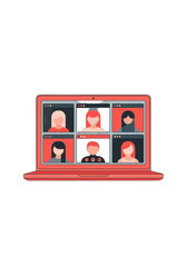 Flat Vector Illustration of Online Video Conference Meeting