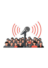 Cartoon Microphone and Diverse Audience Illustration