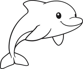 Cheerful dolphin cartoon illustration for kids' books, educational materials, and ocean-themed designs, promoting joy and learning with a friendly marine animal character
