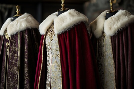 royal clothing featuring capes with fur lining and golden clasps
